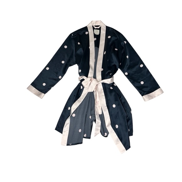 Kate Spade Polka Dot Robe Navy Blue/Pink Size Medium - Picture 2 of 8